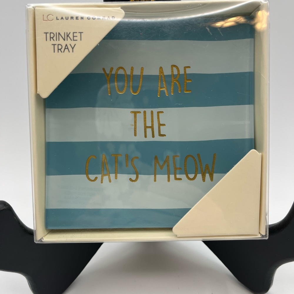 Cat’s Meow! Lauren Conrad Blue and Gold Cat trinket tray NWT